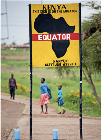  Rough metal location sign to denote the equator line for travelers in Nanyuki