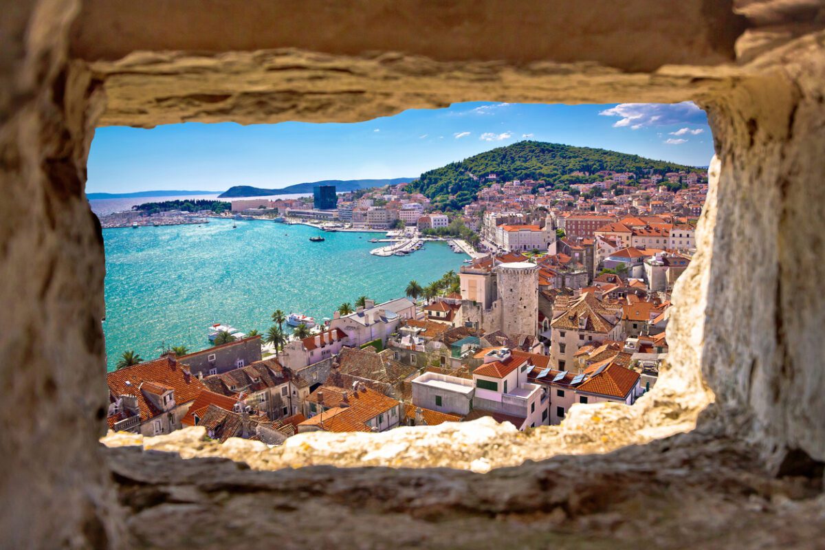 Split bay aerial view through stone window VolunteerForever