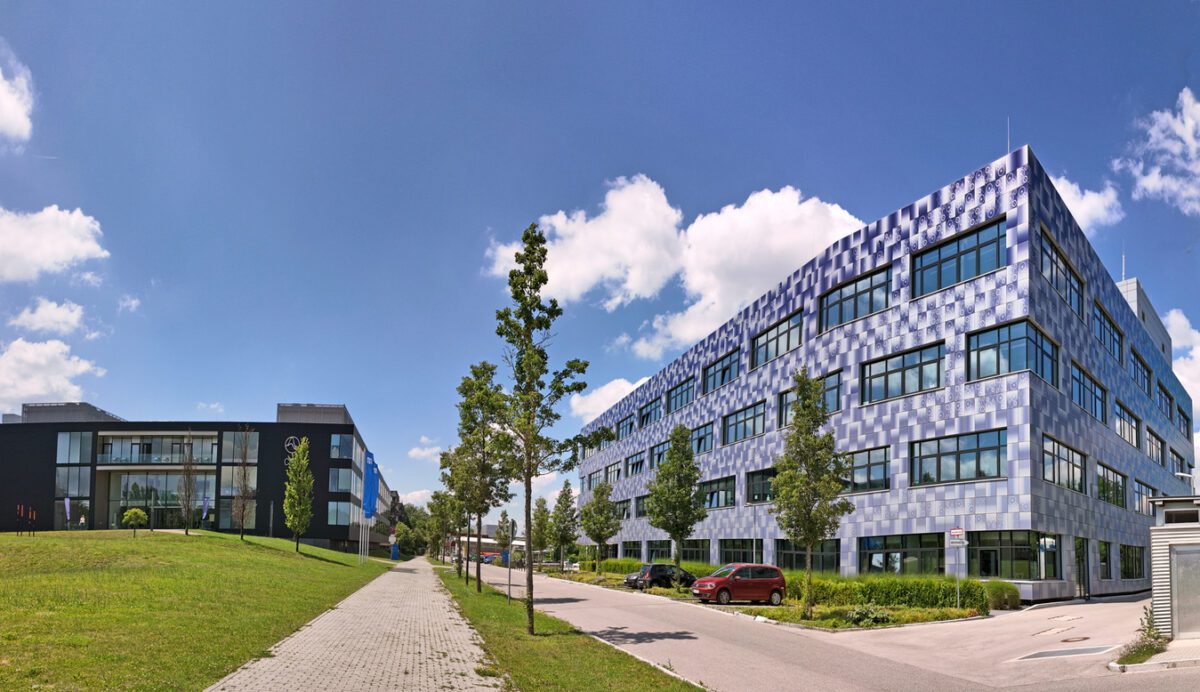 Garching, Germany - panoramic street view of the buidings and architecture of the TUM ( Technical University of Munich) campus and research center VolunteerForever